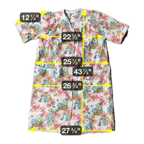 Vintage Duster Robe Housecoat Floral Pockets Tropical Flowers Lg Simply Basic - Picture 7 of 7